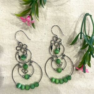 Double Hoop Turquoise Beaded Earrings - Handmade, 2.5" Long